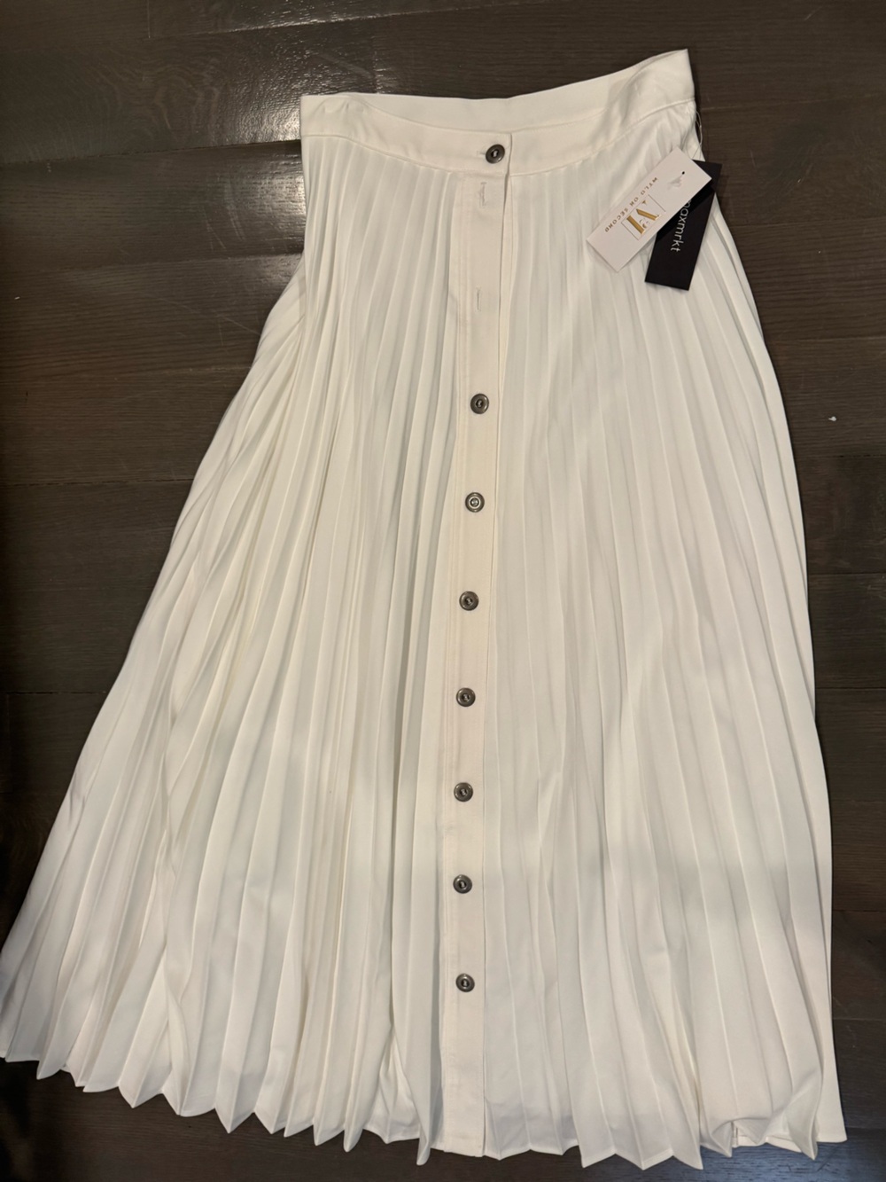 Button-Front Pleated Maxi Dress in White